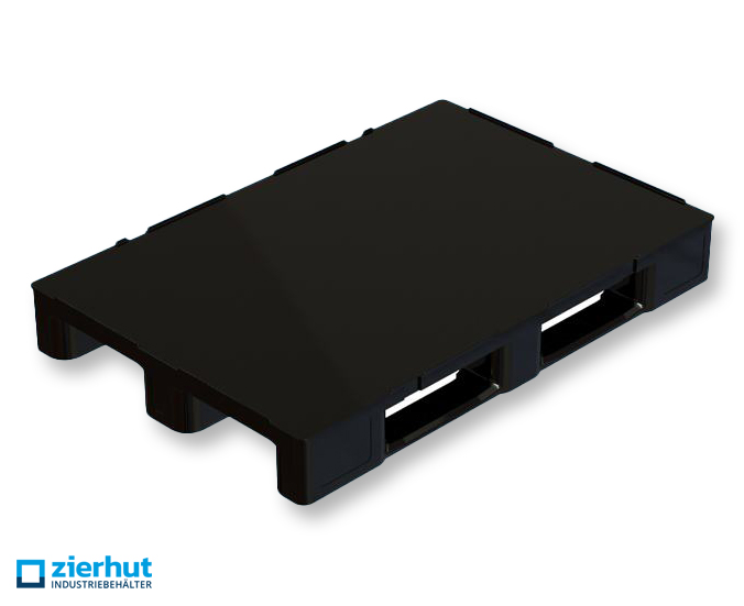 Kunststoffpalette Medium Standard G  Exportpalette mit 3 Kufen, geschlossenem Oberdeck und Antirutschkante